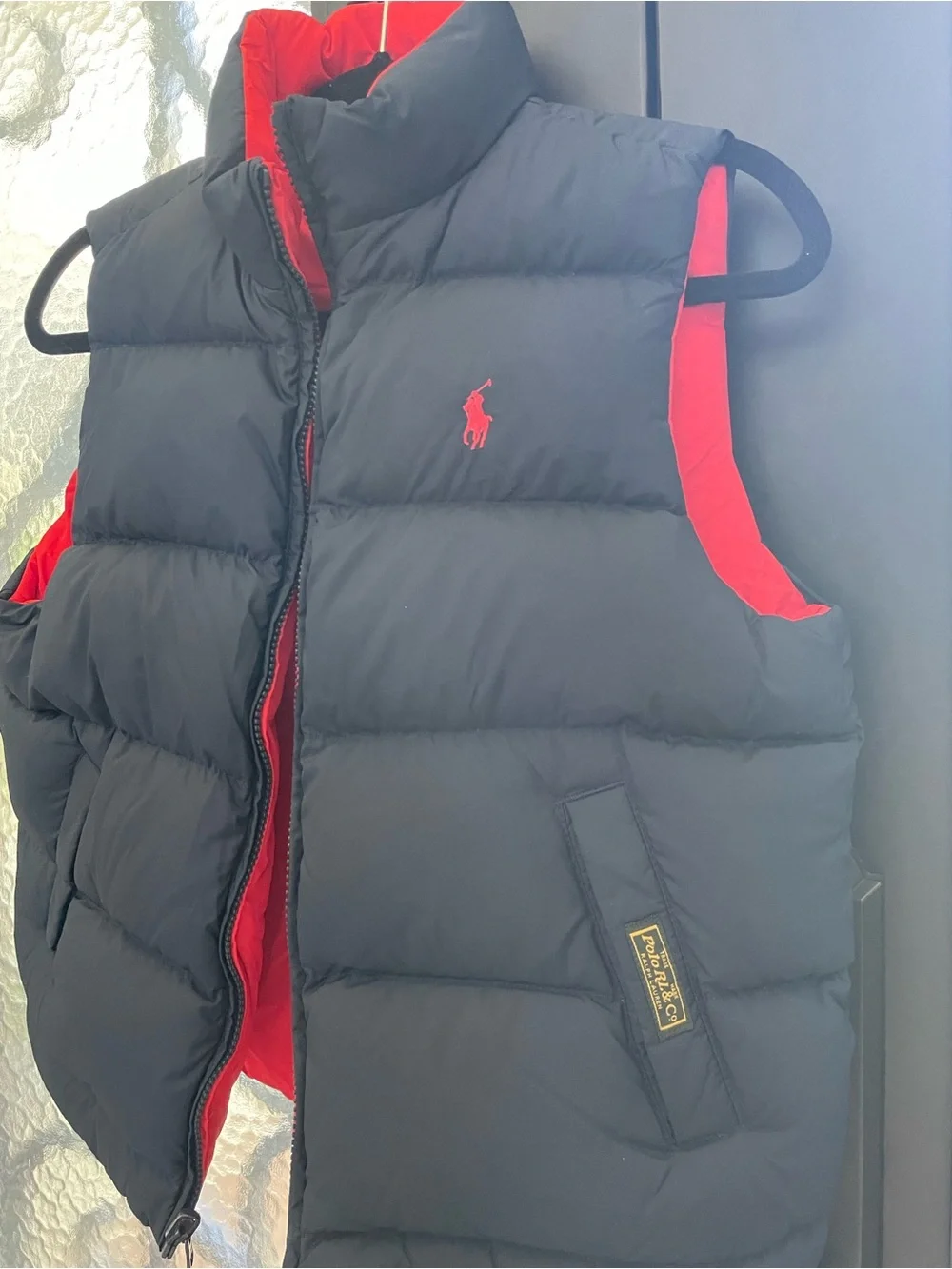 Ralph Lauren Red Puffer Vest with Crest Patch -Reversible. Large size for boys